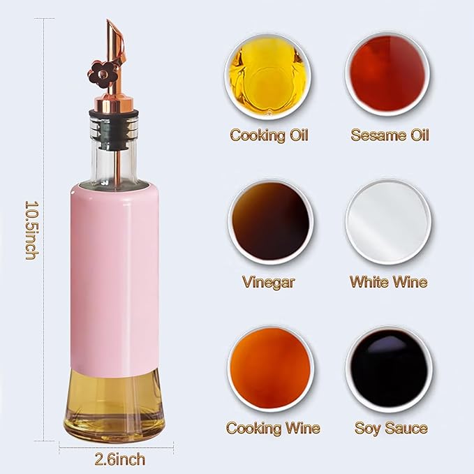 MIAO'ER Olive Oil Dispenser for Kitchen, Oil and Vinegar Dispenser Set of 2, Rose Gold Stainless Steel Spout, Pink Kitchen Decor, 300ml/10oz Kitchen Accessories for Cooking, Salad, Frying