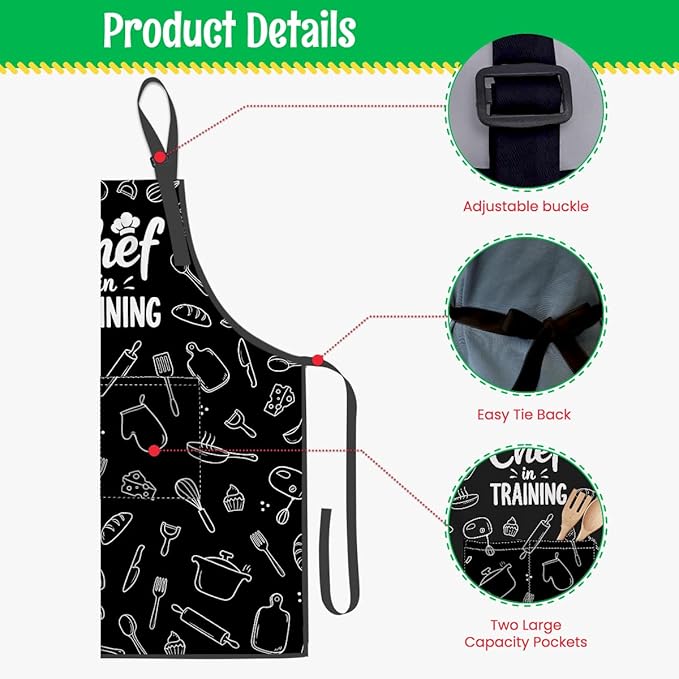 SANDJEST Kids Apron with Chefs Hat Set, Kitchen Apron Gifts