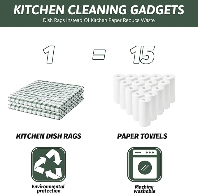 Nialnant 8 Pcs Kitchen Dish Rags,100% Cotton Kitchen Towels Soft Absorbent Quick Drying Dish Cloths for Washing Dishes,Cleaning rags-11 x 11In Dark Green