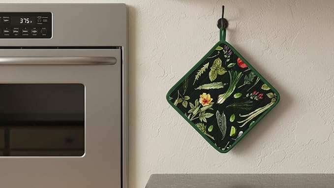 AMOUR INFINI Pot Holders Heat Resistant Cotton Set of 2 Nonslip 8"x8" Inch Hot Pads for Kitchen, BBQ, Baking & Cooking with Hanging Loops (My Garden)