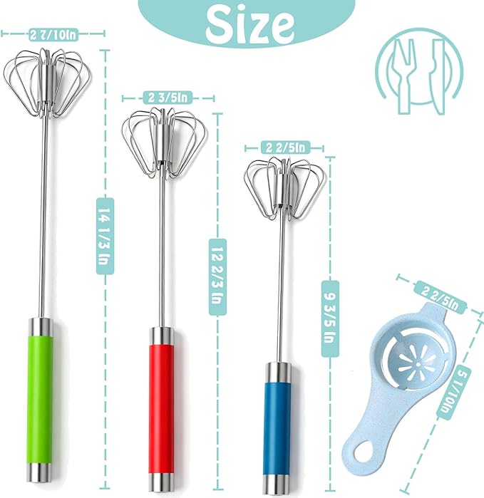Semi-automatic Whisk, Stainless Steel Egg Beater, Hand Push Rotary Whisks Mixer Stirrer for Making Cream, Whisking, Beating and Stirring (3 Color2)