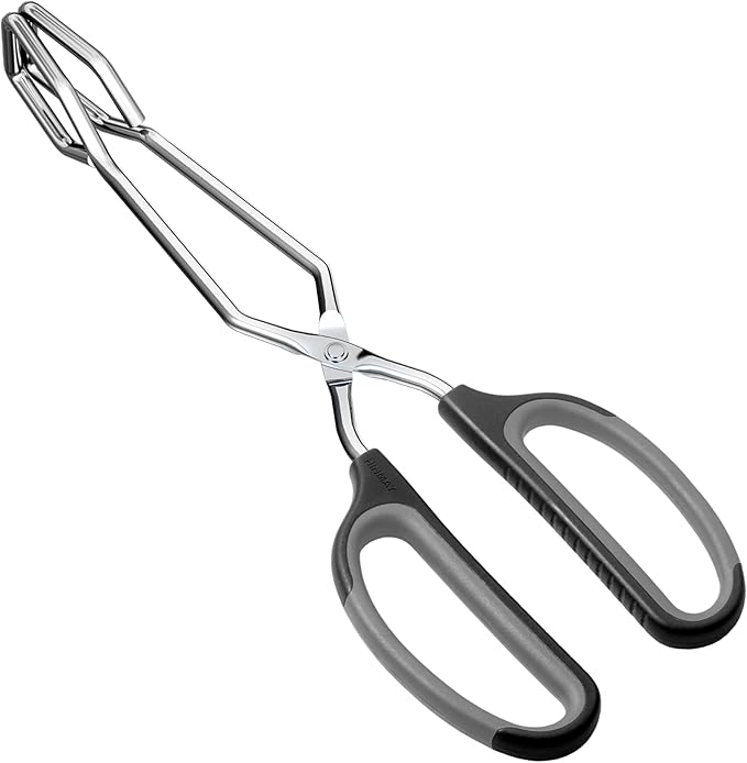 HINMAY Scissor Tongs 10-Inch Stainless Steel Scissor Style Tongs (Black Handle)