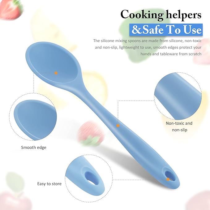 Shappy 4 Pieces Silicone Cooking Spoons 10.6 Inch Heat Resistant Kitchen Spoons for Mixing, Serving and Stirring Upgrade Large Non Stick Basting Utensils, Dishwasher Safe(Spoon,Fashionable Color)