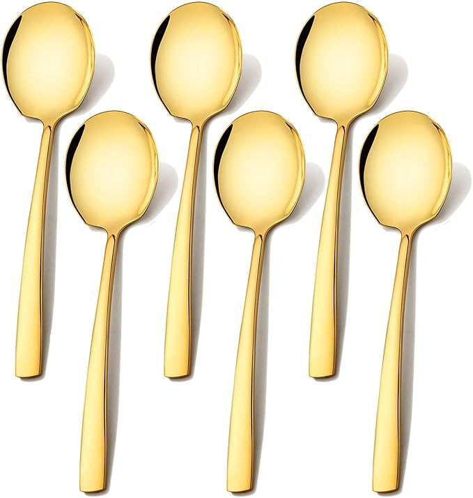 Extra Large Serving Spoons Set 11.7-Inch Gold Serving Utensils 18/8 Stainless Steel Big Metal Spoons for Buffet, Parties, Catering, Banquet - Dishwasher Safe (6-Pack, Gold)