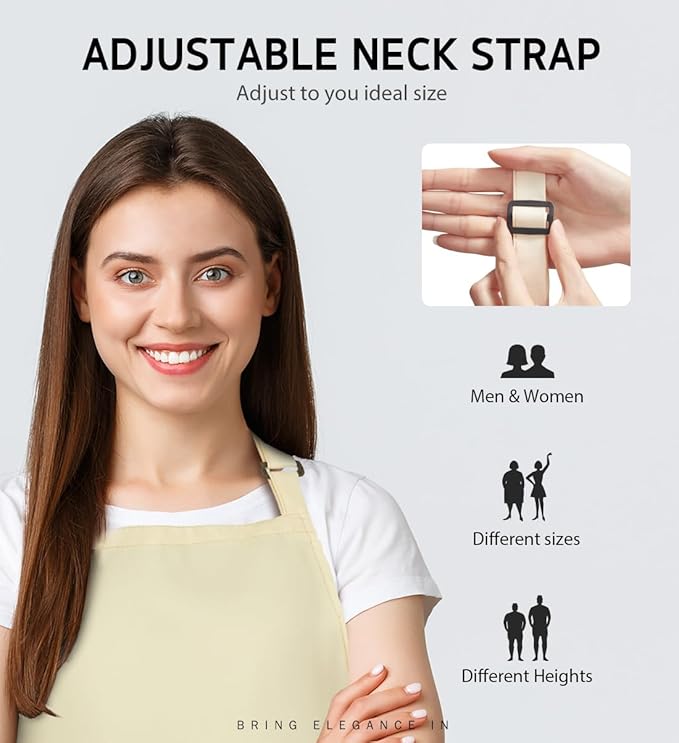 Syntus Apron for Men Women, Adjustable Cooking Kitchen Chef Aprons with 2 Pockets, Cotton/Polycotton/Polyester