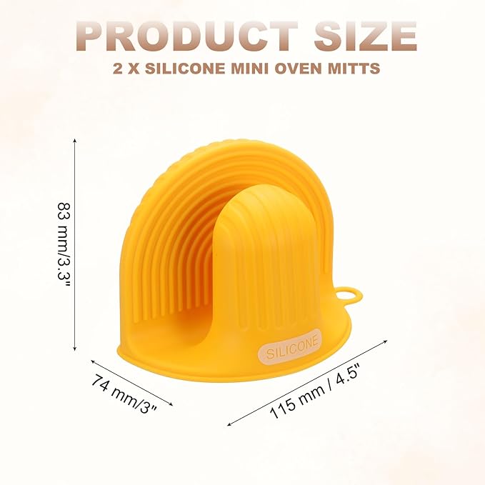 uxcell 2 Pcs Silicone Oven Mitts, Heat Resistant Mini Oven Gloves Silicone Pot Holders Mini Finger Protector Cooking Pinch Grips for Air Fryer Kitchen Cooking & Baking, Yellow