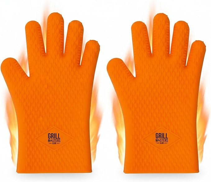 Grill Masters Club Silicone Gloves Heat Resistant for BBQ & Cooking – Heat Resistant Kitchen Gloves, Silicone Mitts & Grill Mitts for Outdoor Grill BBQ (Dishwasher Safe, Heat Safe to 446°F)