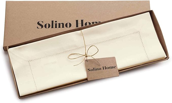Solino Home Ivory Placemats Set of 6 - Cotton Linen Hemstitch Placemats 14 x 19 Inch for Spring, Summer, Mothers Day