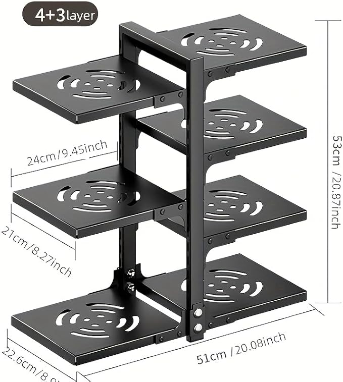 adjustable Pot and Pan Organizer for Cabinets - kitchen cabinet No Drill Storage Rack, Fits 24 Inch Deep Shelves, Space Saving Under Shelf Design (each layer Max Load 15lbs)