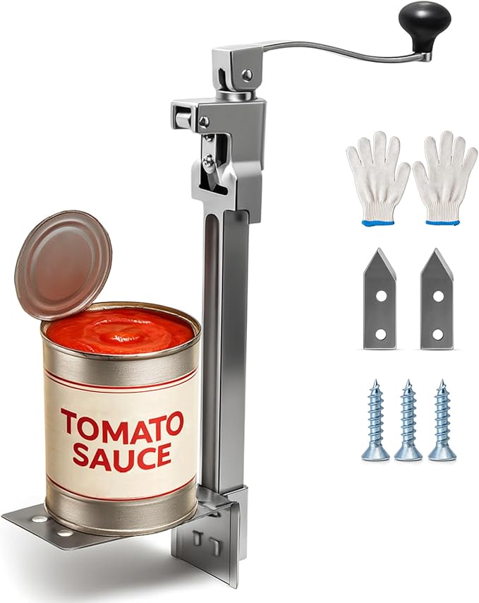 Commercial Can Opener Heavy Duty, Manual Tabletop Can Opener with 2 Blades and Plated Steel Base, Industrial Cans Opener Fits Big 10 Cans Up to 11" Tall for Restaurants/Hotels/Bars