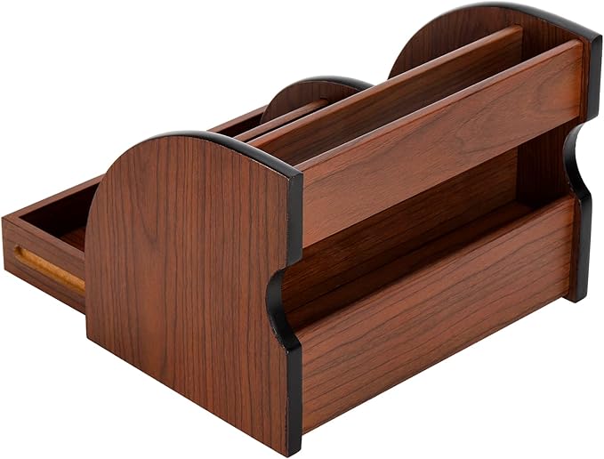 Foraineam Wooden Desk Organizer with Drawer, Remote Control Holder Caddy, Makeup Organizers, Wood Pencil Holder Desktop Supplies and Stationery Rack for Home Office School Tabletop Accessories Storage
