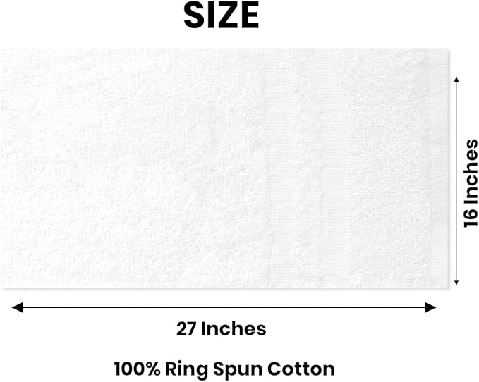 Cinara Bed & Bath Premium 100% Cotton Hand Towels – Soft, Quick Dry & Highly Absorbent – 16x27 Inches, Pack of 24 – Ideal for Bathroom, Salon, Gym, Spa & Everyday Use – White