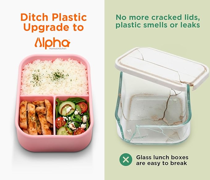 3 Compartment Silicone Bento Box for Kids – BPA Free Snack Container, Leak-Resistant School Lunch Box, Small Portions, Easy to Clean, Dishwasher Safe