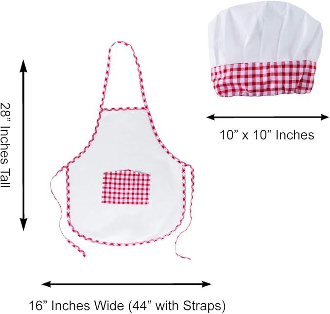 Super Z Outlet 12pc Set Complete Kids Cooking and Baking Apron With Pocket and Chef Hat Dress Up Set, Red Chef Costume for Career Role Play One Size