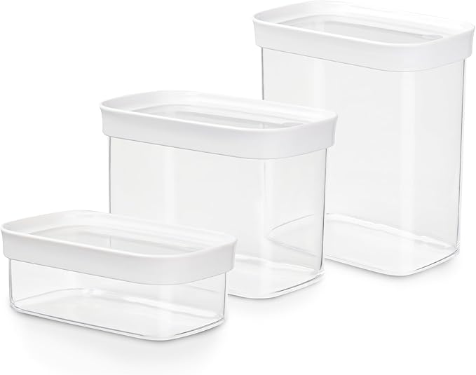 Emsa N11427 Optima 3-Piece Plastic Dry Storage Bins Set | 0.45/1/1.6 Litre | Rectangular | 100% Safe/Hygienic/Harmless/Space Efficient | Fresh Seal | BPA Free | Transparent Design