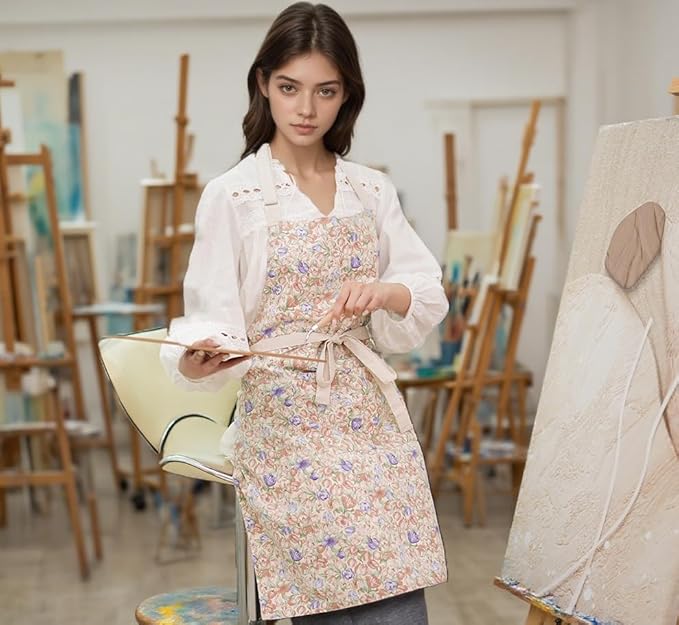 Aoomzoon Kitchen Aprons for Women with 2 Pockets,Double Sided Vintage Adjustable Apron for Gardening Cooking Arting Painting