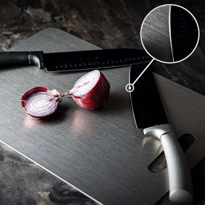 304 Stainless Steel Cutting Board, non toxic cutting boards for kitchen, Dishwasher Safe and Hygienic Heavy Duty Chopping Board for Meat Vegetable Fruit(15"x 11",13"x 9",10"x 6")