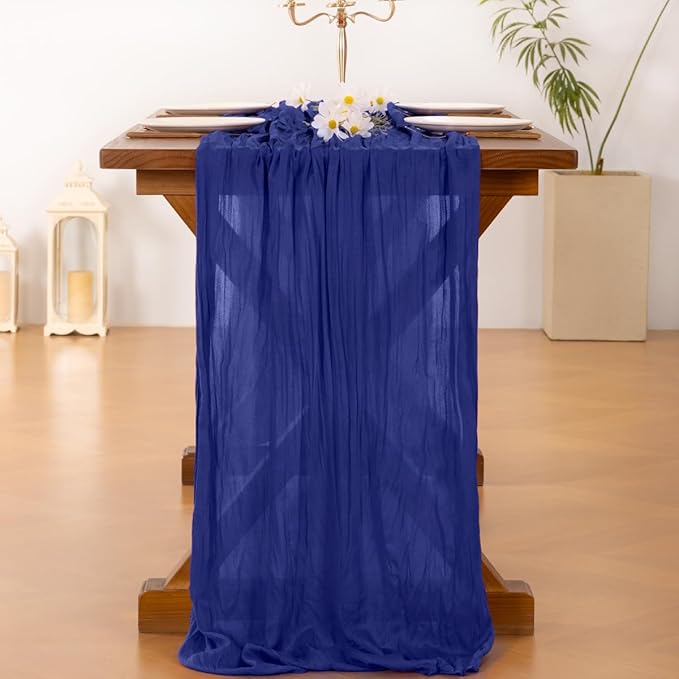 Socomi Royal Blue Easter Spring Cheesecloth Table Runner Boho Rustic Gauze 120 inch 10FT Cheese Cloth Runner for Wedding Party Baby Shower Birthday Home Decor Holiday Decorations