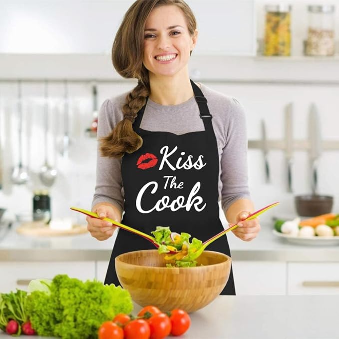 Kaidouma Funny Aprons for Women Men - Kiss the Cook Apron - Funny Chef Cooking BBQ Grill Aprons with 2 Pockets - Birthday Mothers Day Gifts for Mom, Wife - Fathers Day Christmas Gifts for Dad, Husband