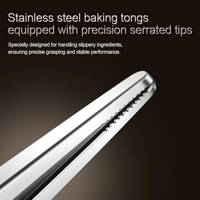 Locking Stainless Steel Kitchen Tongs, 12-inch Grill Tongs,Heat-Resistant up to 600°C, Precision Serrated Tip Design,Easily Grab and Flip Toss Steaks, Bread, Pizza, Salads, and Grilled Foods