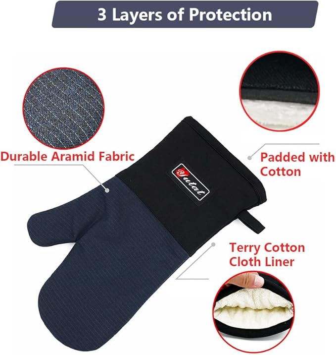 Yutat Oven Gloves, Oven Mitts Heat Resistant 550 Degrees - Made with Quilted Lining and Soft Cotton Lining, Protect Your Hand Professionally During Baking,BBQ and Cooking - 1 Pair 14 Inch Navy