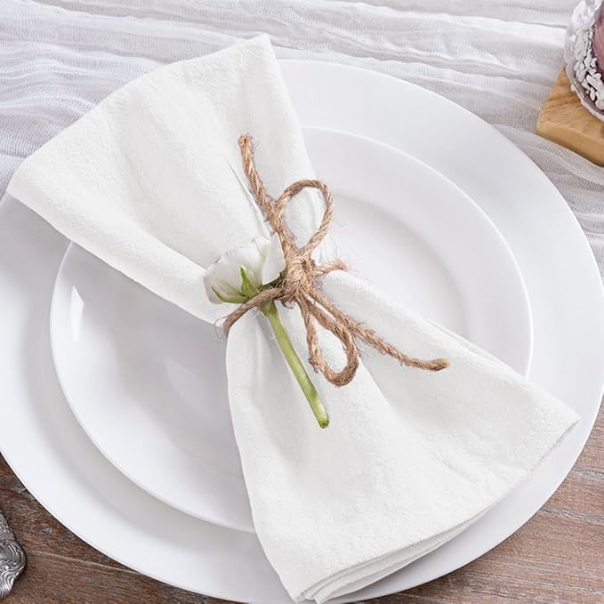 MLMC 8 Pack Ivory Cloth Napkins Rustic Washable Cotton Linen Napkins Set of 8 17"x17" Reusable Dinner Napkins Cloth for Wedding Party Gathering Everyday Use Events Decor