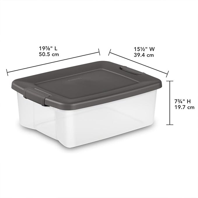 Sterilite 6-Pack ShelfTote, Clear Plastic Storage Bins with Lids, 25 Quart, Gray - Stackable Organizing Container Boxes for Closet, Bathroom, and Office