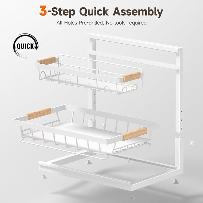 Sevenblue 2 Packs Under Sink Organizer, Height Adjustable 3 Tier Under Kitchen Sink Organizer, Multi-Purpose Storage Shelf for Kitchen Bathroom Cabinet (White, Large)