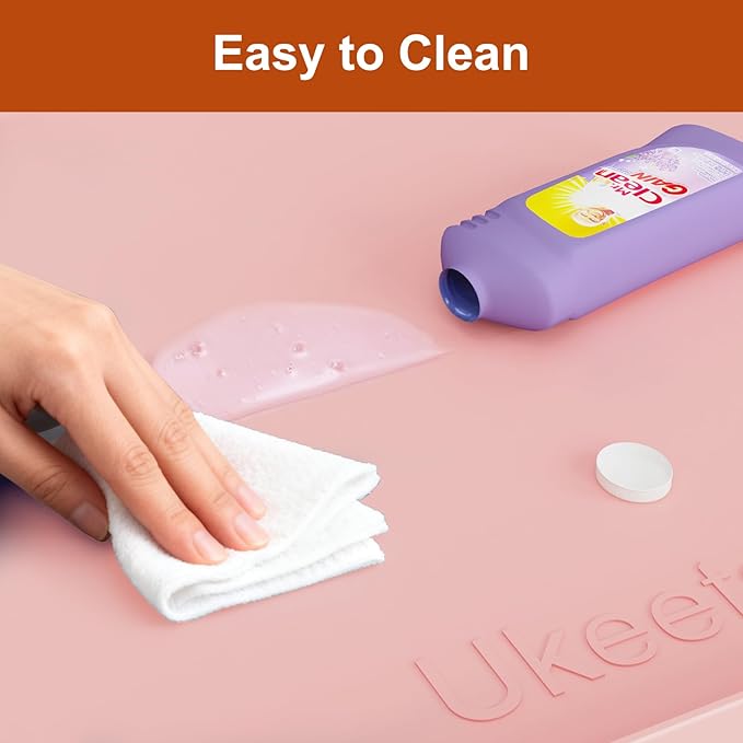 ukeetap Extra Thick Silicone Mat Waterproof with Raised Edge 34" x 22", Under Sink Mat for Kitchen & Bathroom, Kitchen Cabinet Liner, Multi-Purpose for Storage & Protection, Pink