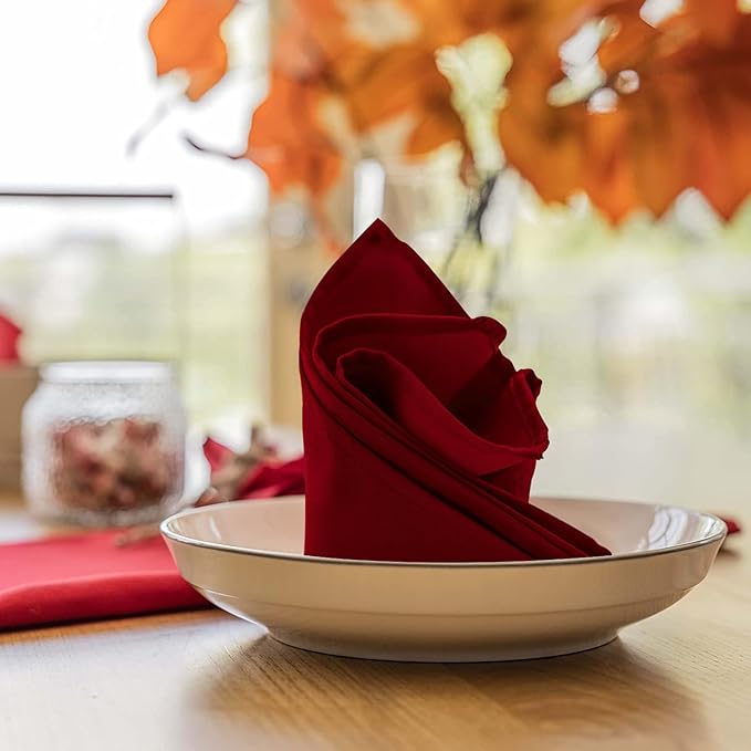 Avalon Kitchen Red Cloth Napkins Bulk (Pack of 24) - 100% Polyester Dinner Linen Napkins Cloth Washable & Reusable - Durable with Hemmed Edges - Ideal for Parties and Weddings (17x17 Inches)