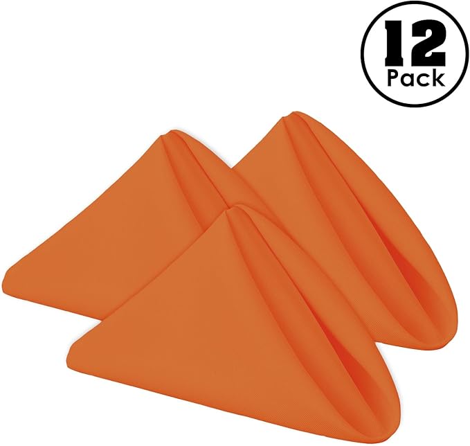 Gee Di Moda Cloth Napkins - 17 x 17 Inch Orange Dinner Napkins - Set of 12 Soft & Absorbent Washable Fabric Cloth Table Napkins with Hemmed Edges for Hotel Restaurant, Holiday Parties & Wedding