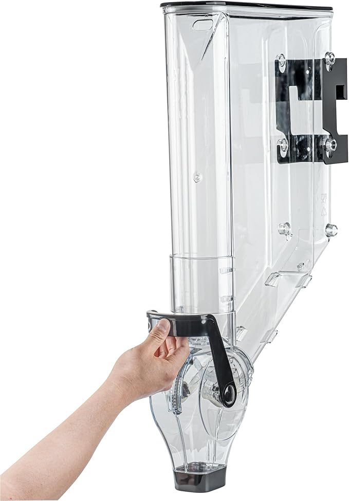 Restaurantware Cereal Dispenser 3 gal Plastic Wall-Mounted Gravity Bin Candy Dispenser Self-Serve Black Dry Food with Wall Mount Brackets for Breakfast Buffet or Hotel Use