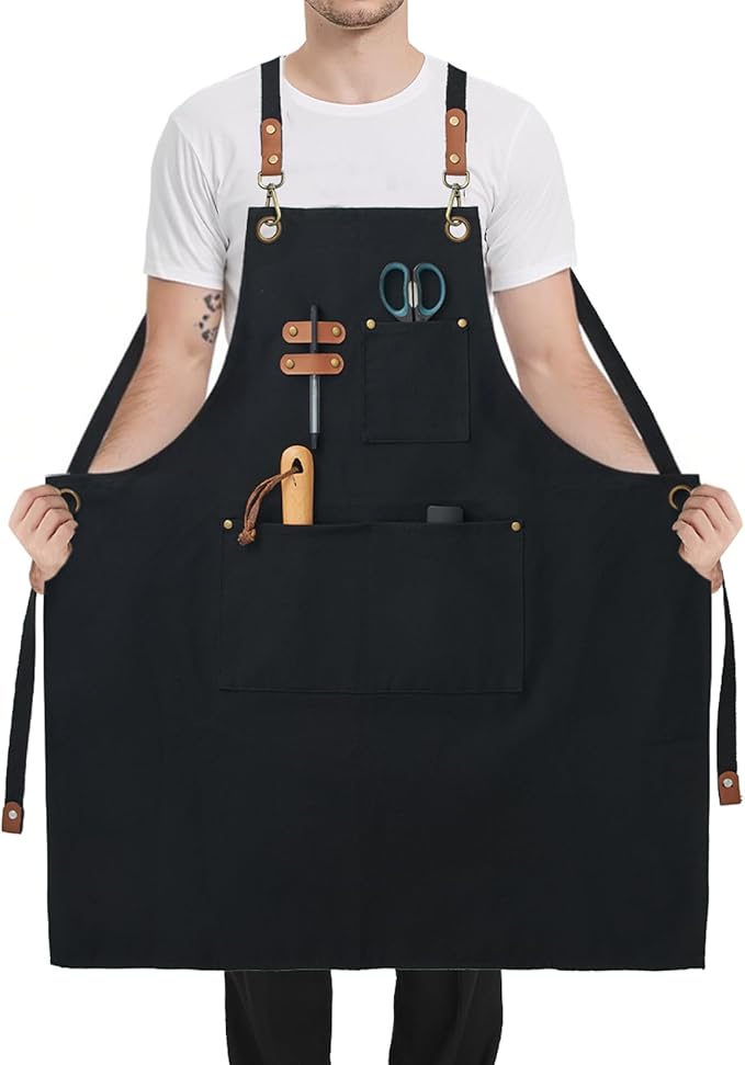 Plus Size Canvas Aprons, Kitchen Chef Aprons, Unisex Heavy Duty Work Apron, Adjustable Strap Apron with Pockets