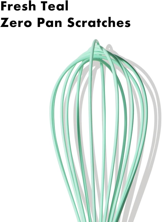 OYV 10-Inch Teal Silicone Whisk, Heat Resistant 480°F Kitchen Whisk with Stainless Steel Ergonomic Handle, Non-Scratch for Nonstick Cookware, Dishwasher Safe, Perfect for Blending, Cooking & Beating
