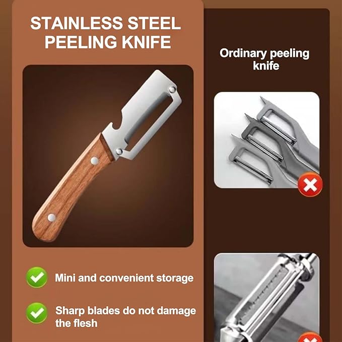 2PCS Premium Vegetable Peeler with Wooden Handle and Bottle Opener, Multi-Functional Vegetable Peeler, Stainless Steel Blade Kitchen Tool for Fruit