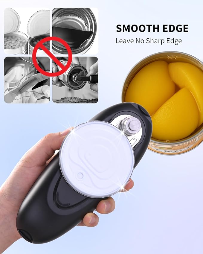 CIRCLE JOY Electric Can Opener, One-Touch Automatic Can Opening with Smooth Edges, Food Safety Handheld Battery-Operated Can Opener for Kitchen and Seniors, Black