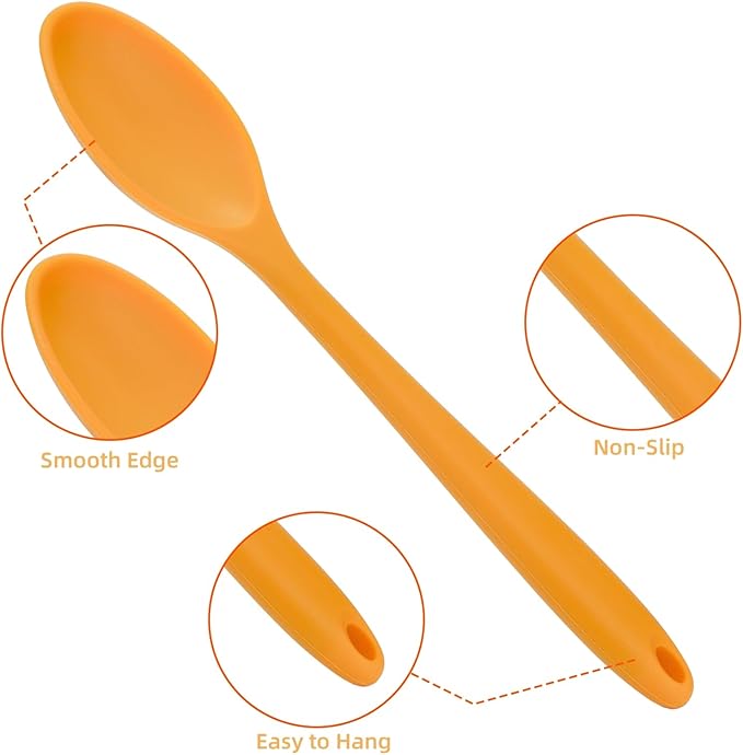 10 Pack Silicone Mixing Spoon, 10.8 Inch Heat Resistant Kitchen Spoons for Cooking, Large Non-Stick Basting Serving Stirring Mixing Spoon for Baking, Serving Scraping