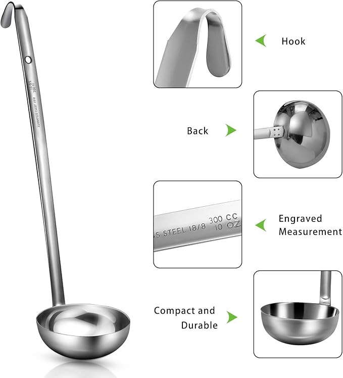 meekoo Stainless Steel Ladle Soup Handle Ladle with Pouring Rim for Kitchen Cooking Soup Sauce