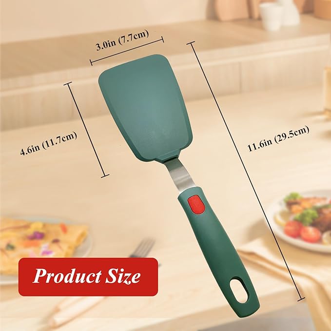 Silicone Spatula Turner Set of 2, Heat Resistant Pancake Spatulas for Nonstick Cookware Pan, Wide Cooking Spatula for Omelette Egg Fish, Small Spatulas Thin Flexible for Kitchen Use, Dishwasher Safe