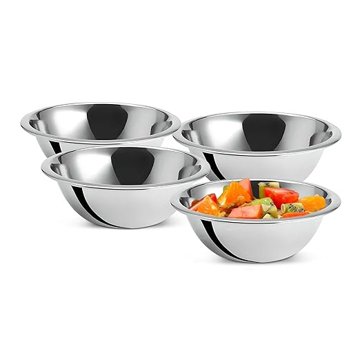 OCS Parts 0.75 Quart Mixing Bowls | Set of 4 | 7-Inch Stainless Steel Professional Grade Flat Base Mixing Bowls for Home and Commercial Kitchens | Dishwasher Safe