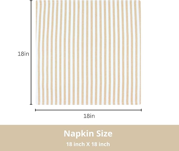 PurpleEssences Plain Striped Cloth Napkins - Set of 12-100% Cotton - 18 x 18 Inch - Spring Easter Summer and Perfect Everyday Use Dinner Napkin - Beige and White