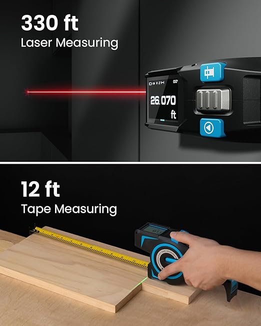 ACEGMET DTX10 digital Laser Tape Measure with Green Alignment Laser, 330Ft Laser Range & 12Ft Steel Tape, High Precision USB-C Rechargeable Smart APP Sync, Measuring Tool for Renovation & Construction