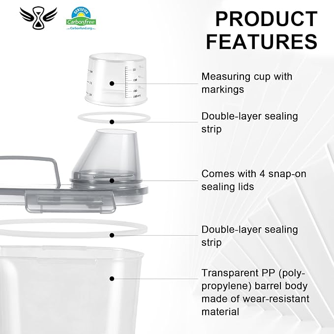 LEAWALK Airtight 3.5LBS Rice/Cereal/Dry Food Storage Container BPA Free, 2.11Qt Clear Plastic Kitchen and Pantry Organization Bin Suitable for Oats, Flour, Sugar, Pasta, Pet Food, etc (Clear Grey)
