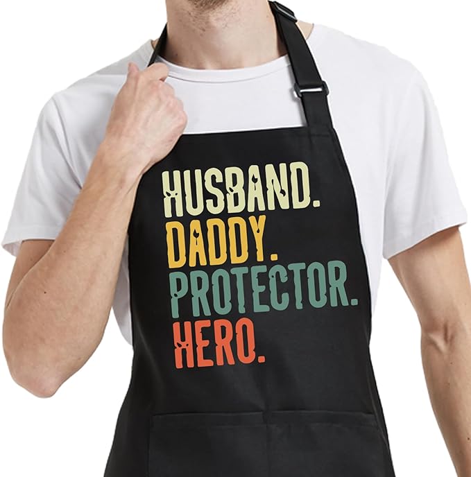 Chef Aprons for Men Women with Pockets, Kitchen Apron for Cooking Grilling Gifts for Dad Mom Birthday Christmas