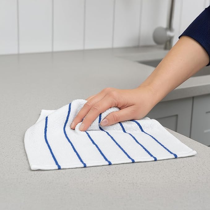 DecorRack 4 Pack Large Kitchen Towels, 16x19 inch Absorbent Dishcloths, 100% Cotton Terry Cleaning Cloth, Blue Set (Pack of 4)