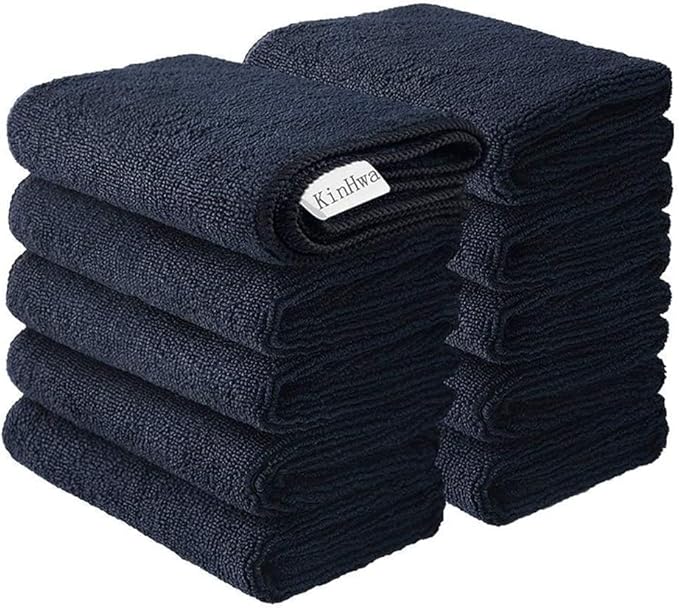 KinHwa Kitchen Washcloths for Dishes Absorbent Microfiber Dish Cloths Quick Dry Dish Rags with Poly Scour Scrub Side Ideal for Kitchen Cleaning (Black, 12inchx12inch 10 Pack)