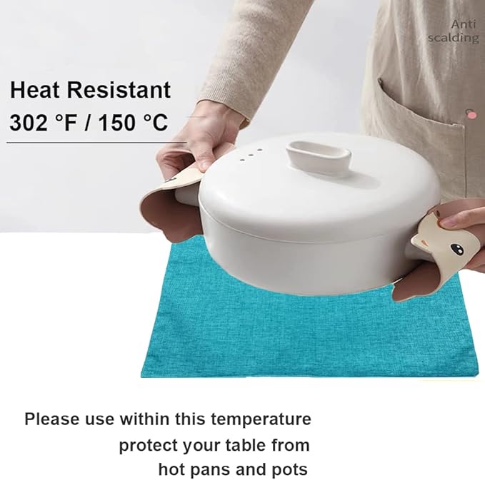 Weabetfu Cloth Placemats Set of 6 Heat Resistant Dining Table Placemmats Cotton Linen Machine Washable Kitchen Table Mats Wrinkle Free Thick Fabric Place Mat,Easy to Clean,13"x19" Teal