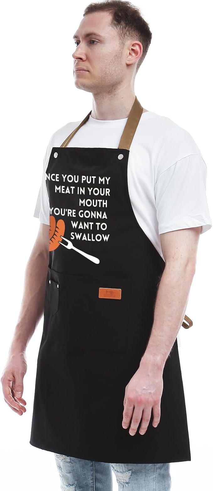 REHAVE Gift Ideas For Her Him - Birthday Gifts For Men, Dad, Husband, Boyfriend, Brother - Funny BBQ Apron for Men with Pockets, Dad Gifts from Daughter, Son - Cooking Gifts, BBQ Gifts, Grill Apron