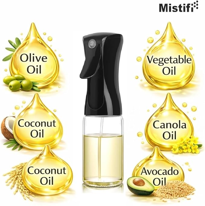 Mistifi Oil Sprayer for Cooking, 150ml Glass Olive Oil Sprayer, Fine Mist Spray Bottle for Air Fryer, Nonstick Frying, Salad, BBQ, Refillable Kitchen Oil Dispenser(150ml Black Head)