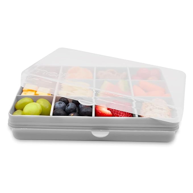 melii Snackle Box |12-Compartment Snack Container with Removable Dividers, BPA-Free Food Storage for Travel, School & On-the-Go Snacks, Kids & Family Organizer (Grey)